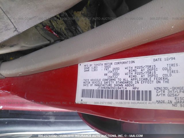 JT3VN39W3S0184714 - 1995 TOYOTA 4RUNNER VN39 SR5 RED photo 9