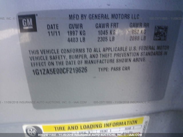 1G1ZA5E00CF219626 - 2012 CHEVROLET MALIBU LS 银色 照片 9