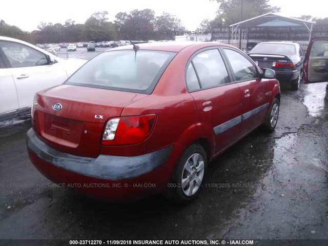 KNADE123X76200341 - 2007 KIA RIO LX/SX RED photo 4