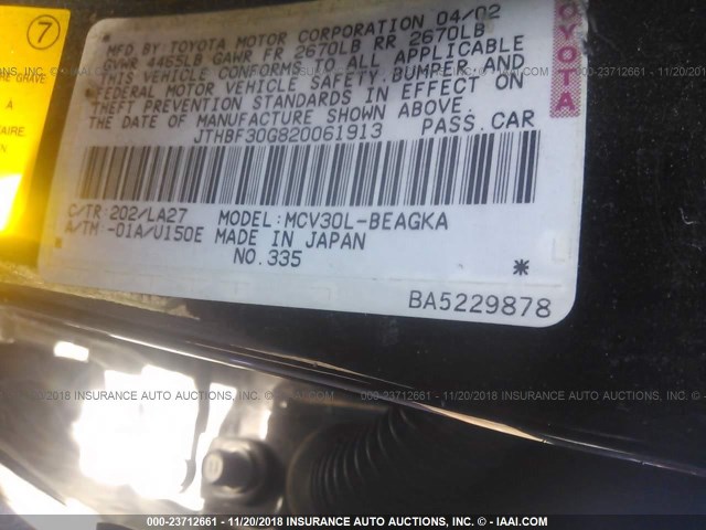 JTHBF30G820061913 - 2002 LEXUS ES 300 BLACK photo 9