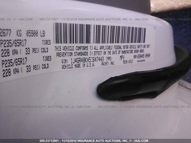 1J4GR48KX5C647443 - 2005 JEEP GRAND CHEROKEE LAREDO/COLUMBIA/FREEDOM 白色 照片 9