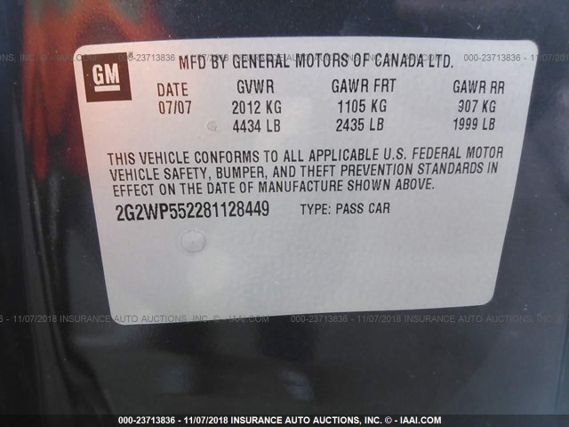 2G2WP552281128449 - 2008 PONTIAC GRAND PRIX BLUE photo 9