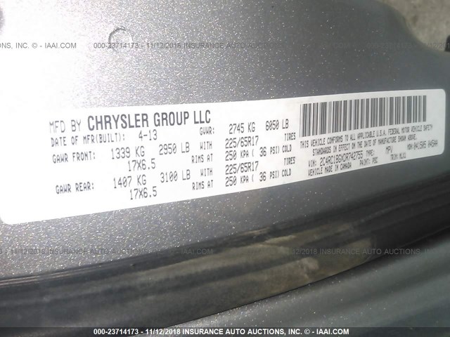 2C4RC1BGXDR742755 - 2013 CHRYSLER TOWN & COUNTRY TOURING SILVER photo 9