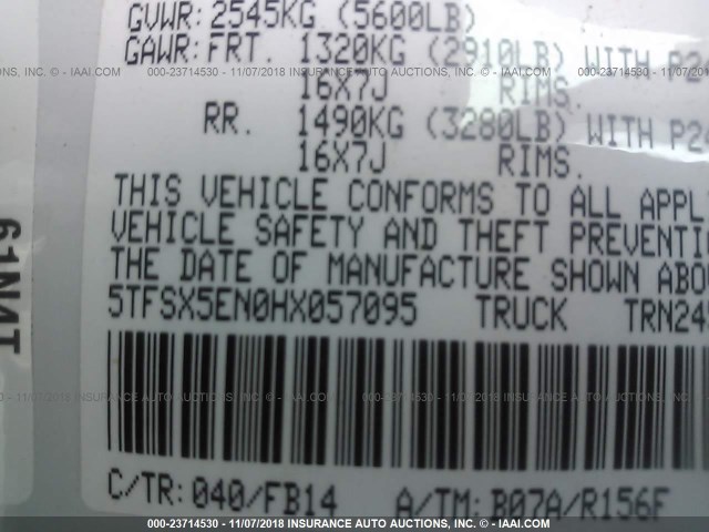 5TFSX5EN0HX057095 - 2017 TOYOTA TACOMA ACCESS CAB/SR/SR5 白色 照片 9