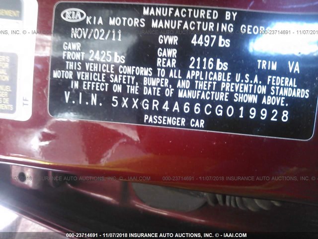 5XXGR4A66CG019928 - 2012 KIA OPTIMA SX RED photo 9