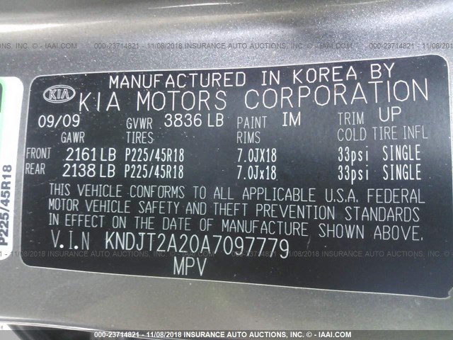 KNDJT2A20A7097779 - 2010 KIA SOUL +/!/SPORT GRAY photo 9