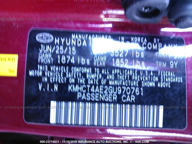 KMHCT4AE2GU970761 - 2016 HYUNDAI ACCENT SE RED photo 9