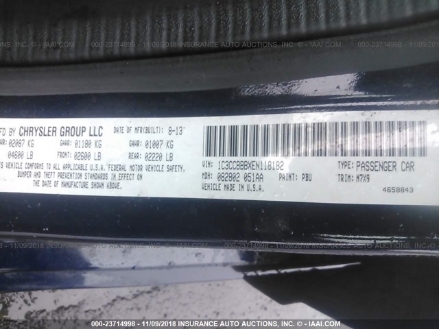 1C3CCBBBXEN118182 - 2014 CHRYSLER 200 TOURING أزرق صورة 9