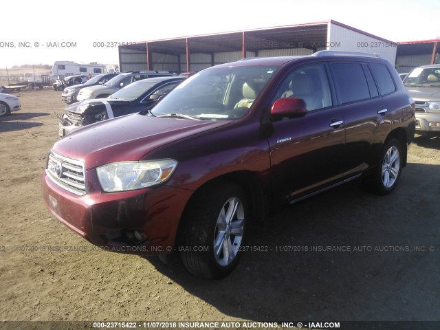 JTEES42AX92110791 - 2009 TOYOTA HIGHLANDER LIMITED RED photo 2