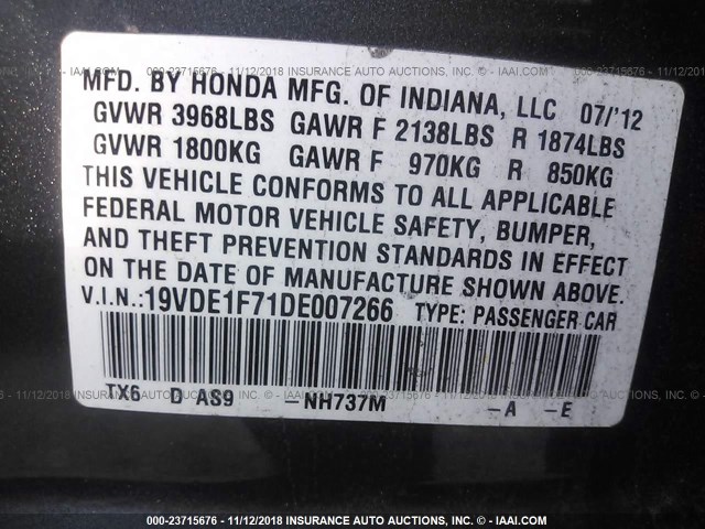 19VDE1F71DE007266 - 2013 ACURA ILX 20 TECH GRAY photo 9