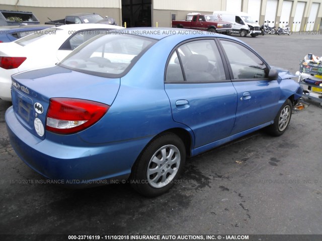 KNADC125X56375936 - 2005 KIA RIO BLUE photo 4