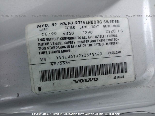 YV1LW61J2Y2655440 - 2000 VOLVO V70 SE SILVER photo 9