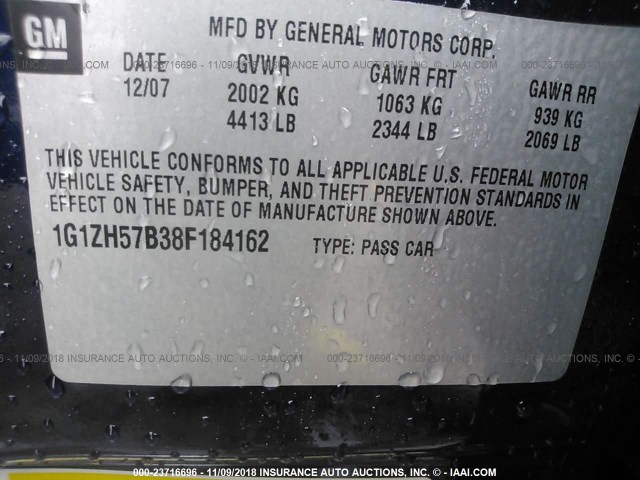 1G1ZH57B38F184162 - 2008 CHEVROLET MALIBU 1LT 蓝色 照片 9