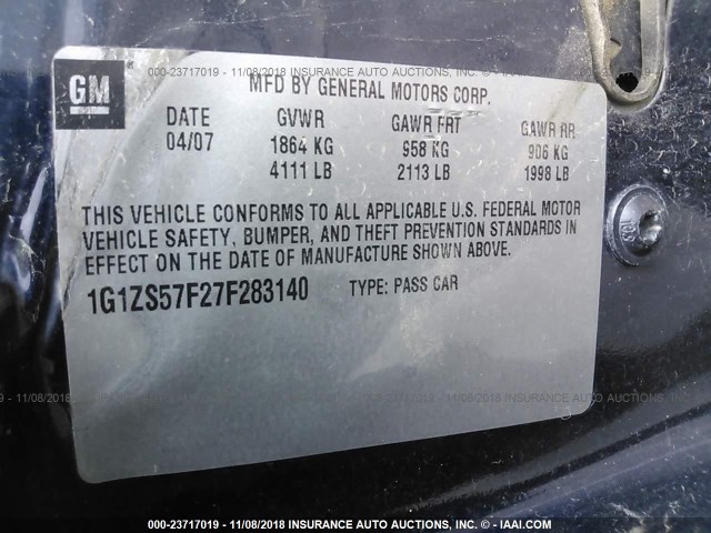 1G1ZS57F27F283140 - 2007 CHEVROLET MALIBU LS 蓝色 照片 9