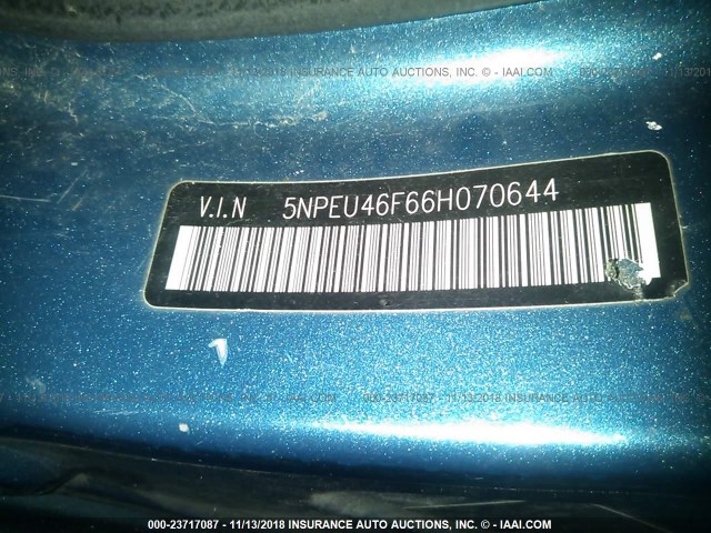 5NPEU46F66H070644 - 2006 HYUNDAI SONATA GLS/LX BLUE photo 9