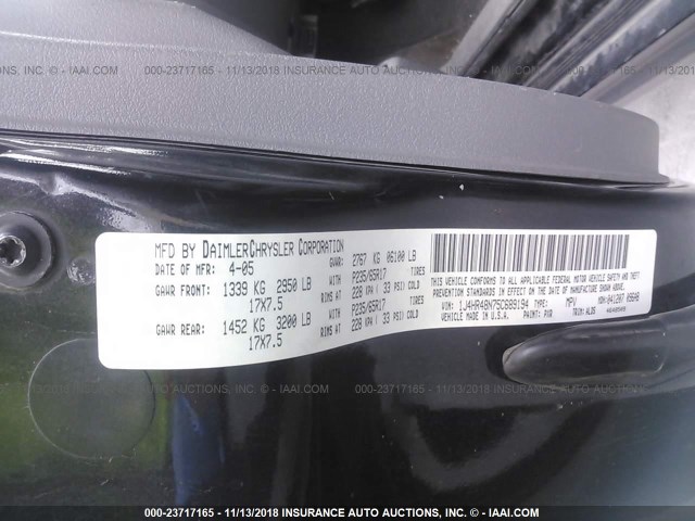 1J4HR48N75C689194 - 2005 JEEP GRAND CHEROKEE LAREDO/COLUMBIA/FREEDOM 黑色 照片 9