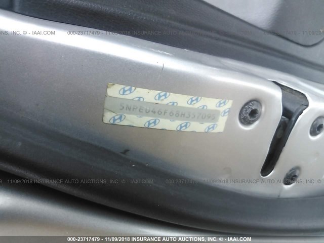 5NPEU46F68H357095 - 2008 HYUNDAI SONATA SE/LIMITED SILVER photo 9