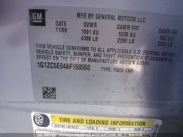 1G1ZC5E04AF168560 - 2010 CHEVROLET MALIBU 1LT SILVER photo 9