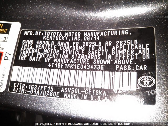 4T1BF1FK1EU434736 - 2014 TOYOTA CAMRY L/SE/LE/XLE Boz foto 9