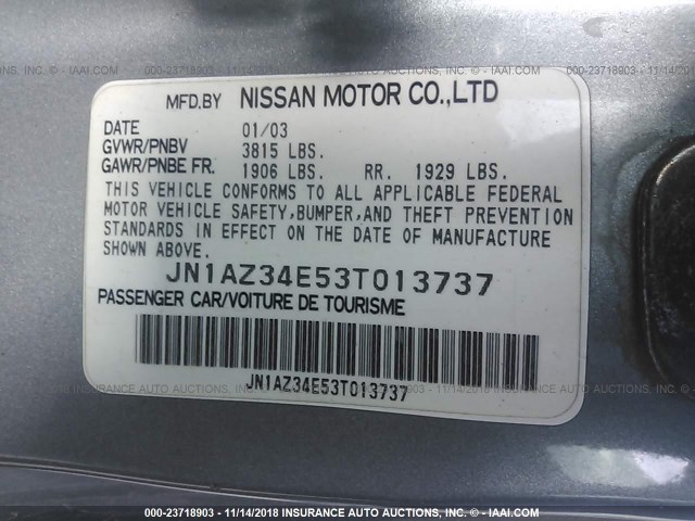 JN1AZ34E53T013737 - 2003 NISSAN 350Z COUPE GRAY photo 7