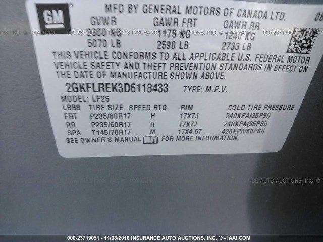 2GKFLREK3D6118433 - 2013 GMC TERRAIN SLE GRAY photo 9