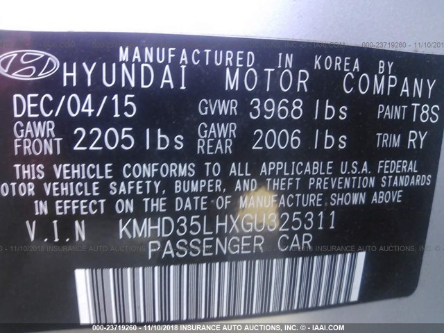 KMHD35LHXGU325311 - 2016 HYUNDAI ELANTRA GT SILVER photo 9