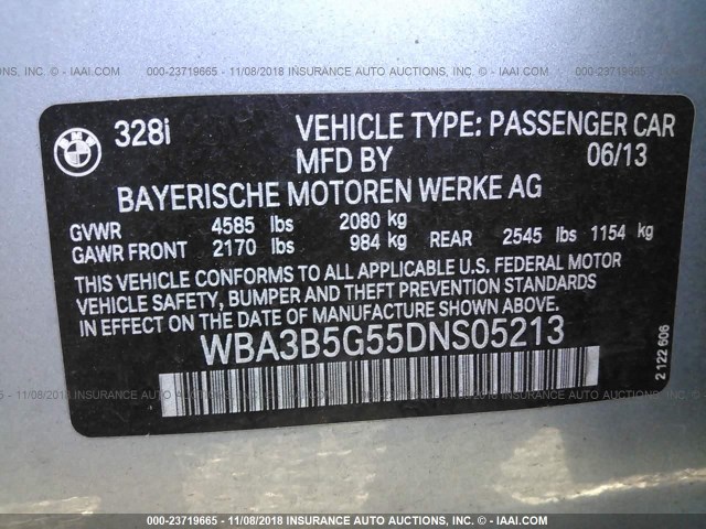 WBA3B5G55DNS05213 - 2013 BMW 328 XI SULEV Light Blue photo 9