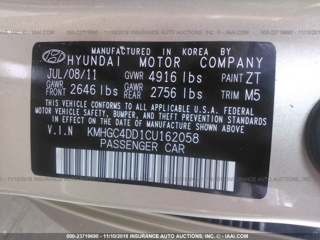 KMHGC4DD1CU162058 - 2012 HYUNDAI GENESIS 3.8L GOLD photo 9