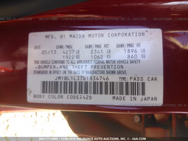 JM1BL1L37D1834746 - 2013 MAZDA SPEED 3 RED photo 9