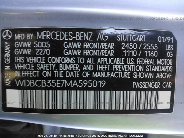 WDBCB35E7MA595019 - 1991 MERCEDES-BENZ 350 SDL BLUE photo 9