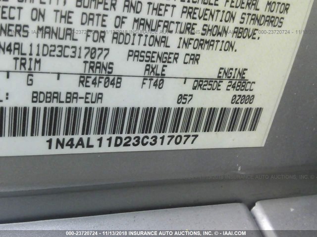 1N4AL11D23C317077 - 2003 NISSAN ALTIMA S/SL SILVER photo 9