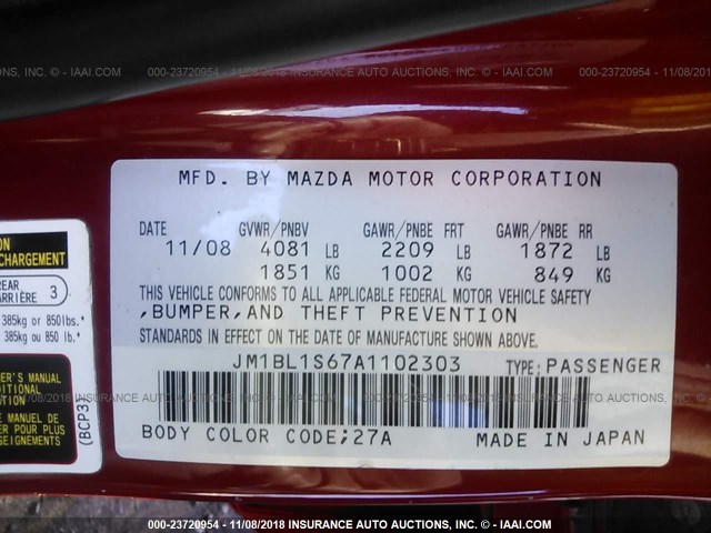 JM1BL1S67A1102303 - 2010 MAZDA 3 S RED photo 9