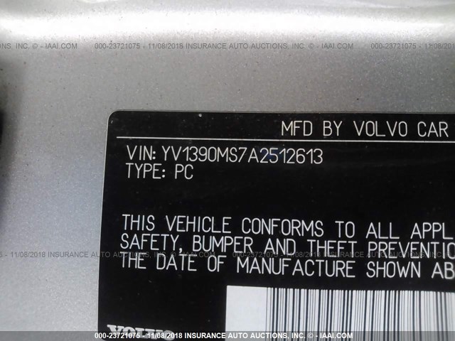 YV1390MS7A2512613 - 2010 VOLVO S40 2.4I SILVER photo 9