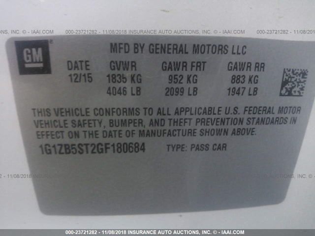 1G1ZB5ST2GF180684 - 2016 CHEVROLET MALIBU LS 白色 照片 9