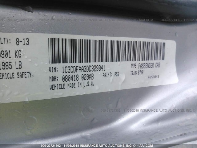 1C3CDFAA3DD329841 - 2013 DODGE DART SE/AERO SILVER photo 9