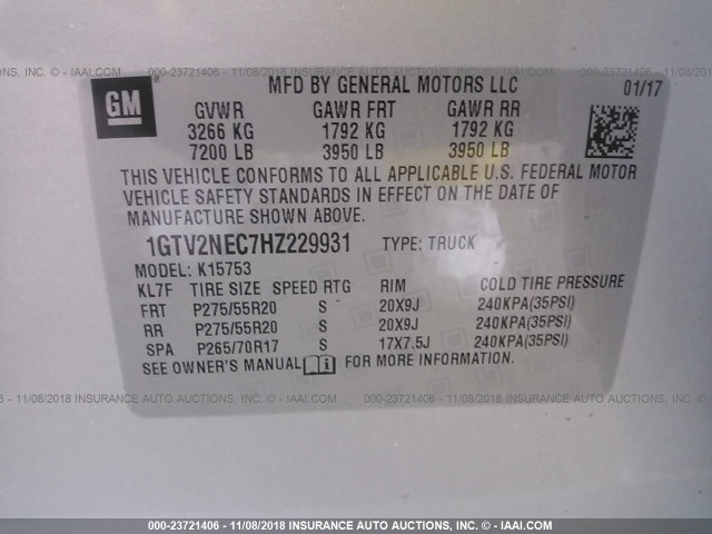 1GTV2NEC7HZ229931 - 2017 GMC SIERRA SILVER photo 9