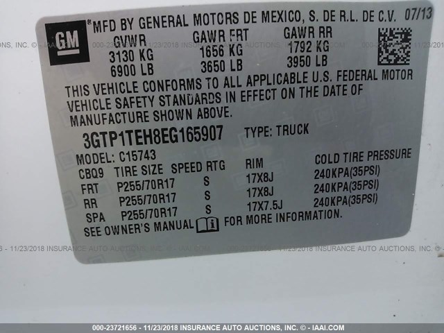 3GTP1TEH8EG165907 - 2014 GMC SIERRA C1500 WHITE photo 9