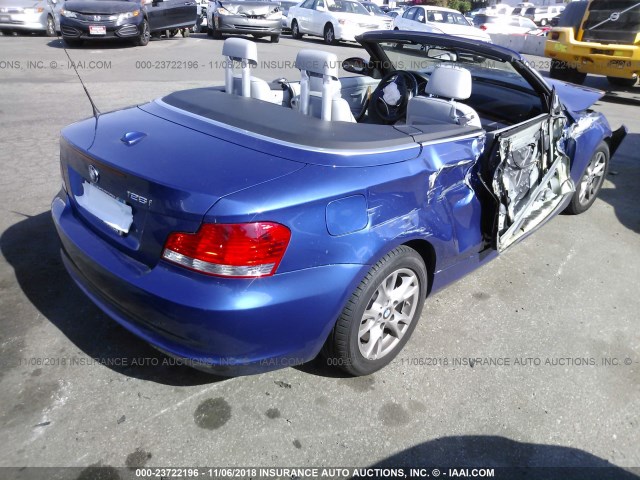 WBAUN13528VH79691 - 2008 BMW 128 I BLUE photo 4