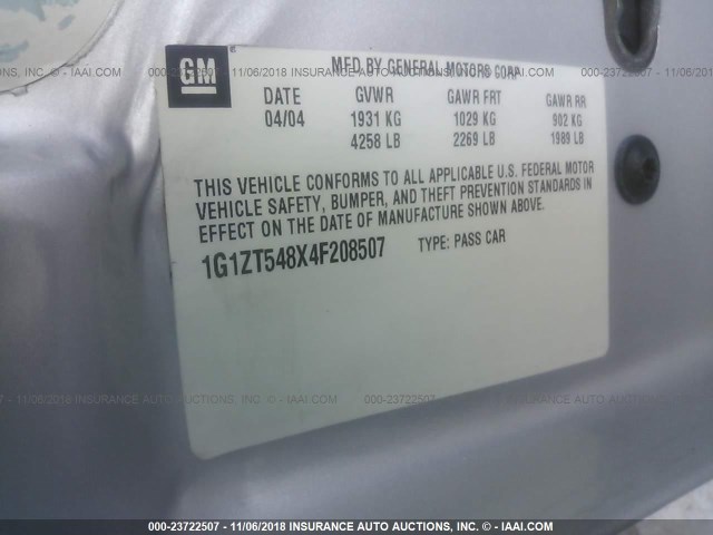 1G1ZT548X4F208507 - 2004 CHEVROLET MALIBU LS SILVER photo 9