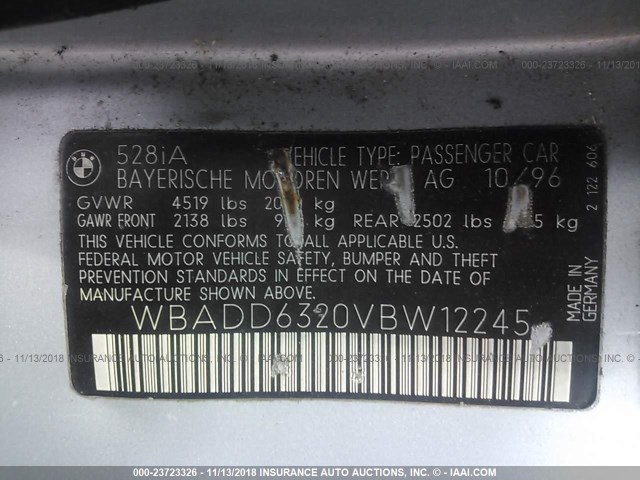 WBADD6320VBW12245 - 1997 BMW 528 I AUTOMATIC SILVER photo 9
