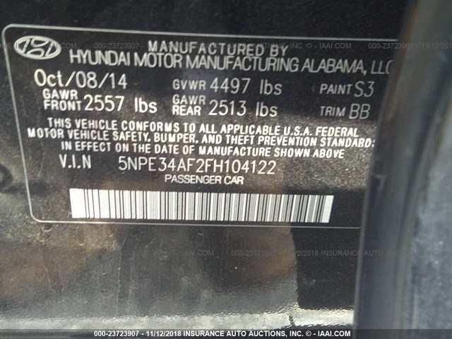 5NPE34AF2FH104122 - 2015 HYUNDAI SONATA SPORT/LIMITED BLACK photo 9