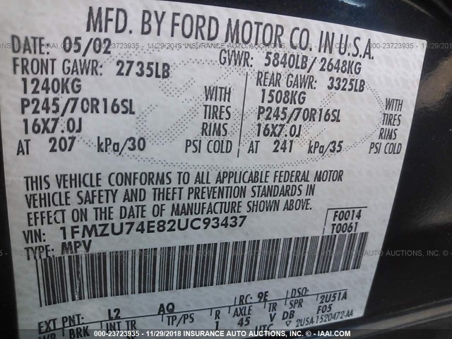 1FMZU74E82UC93437 - 2002 FORD EXPLORER EDDIE BAUER BLUE photo 9