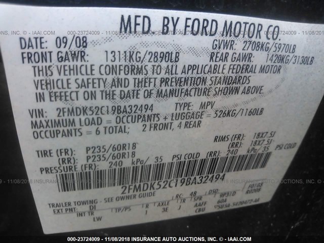 2FMDK52C19BA32494 - 2009 FORD FLEX SEL 蓝色 照片 9