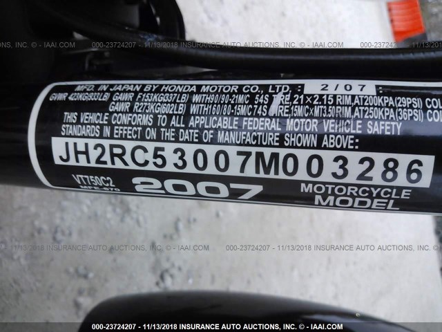 JH2RC53007M003286 - 2007 HONDA VT750 C2 BLACK photo 10