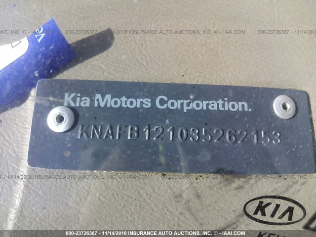 KNAFB121035262153 - 2003 KIA SPECTRA LS GOLD photo 9