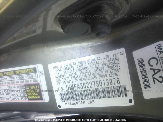 JHMFA36227S013976 - 2007 HONDA CIVIC HYBRID GOLD photo 9