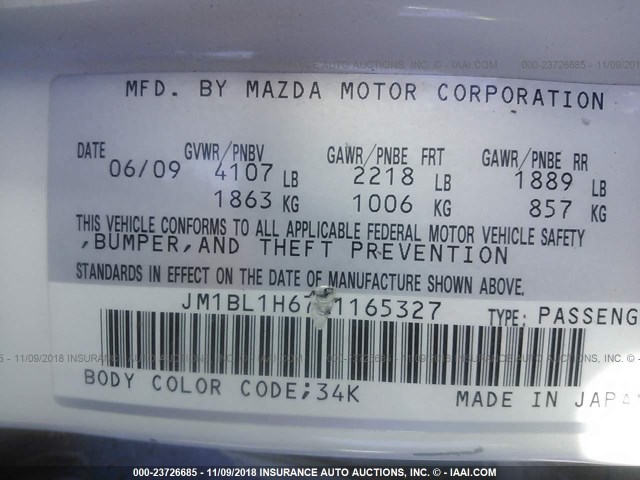 JM1BL1H67A1165327 - 2010 MAZDA 3 S WHITE photo 9