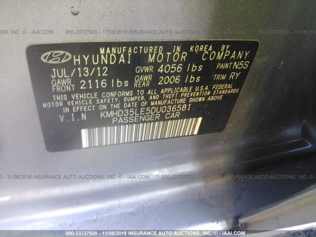 KMHD35LE5DU036581 - 2013 HYUNDAI ELANTRA GT GRAY photo 9