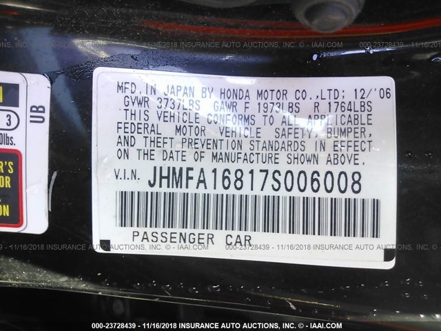 JHMFA16817S006008 - 2007 HONDA CIVIC EX BLACK photo 9