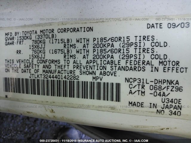 JTLKT324440142282 - 2004 TOYOTA SCION XB Ақ фото 9